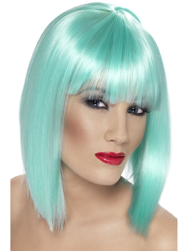 Short Neon Aqua Blunt Glam Wig